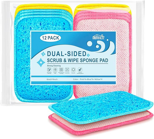 HOMEXCEL 12 Pack Scrub & Wipe Cloths, Dual-Sided Sponges by HOMEXCEL