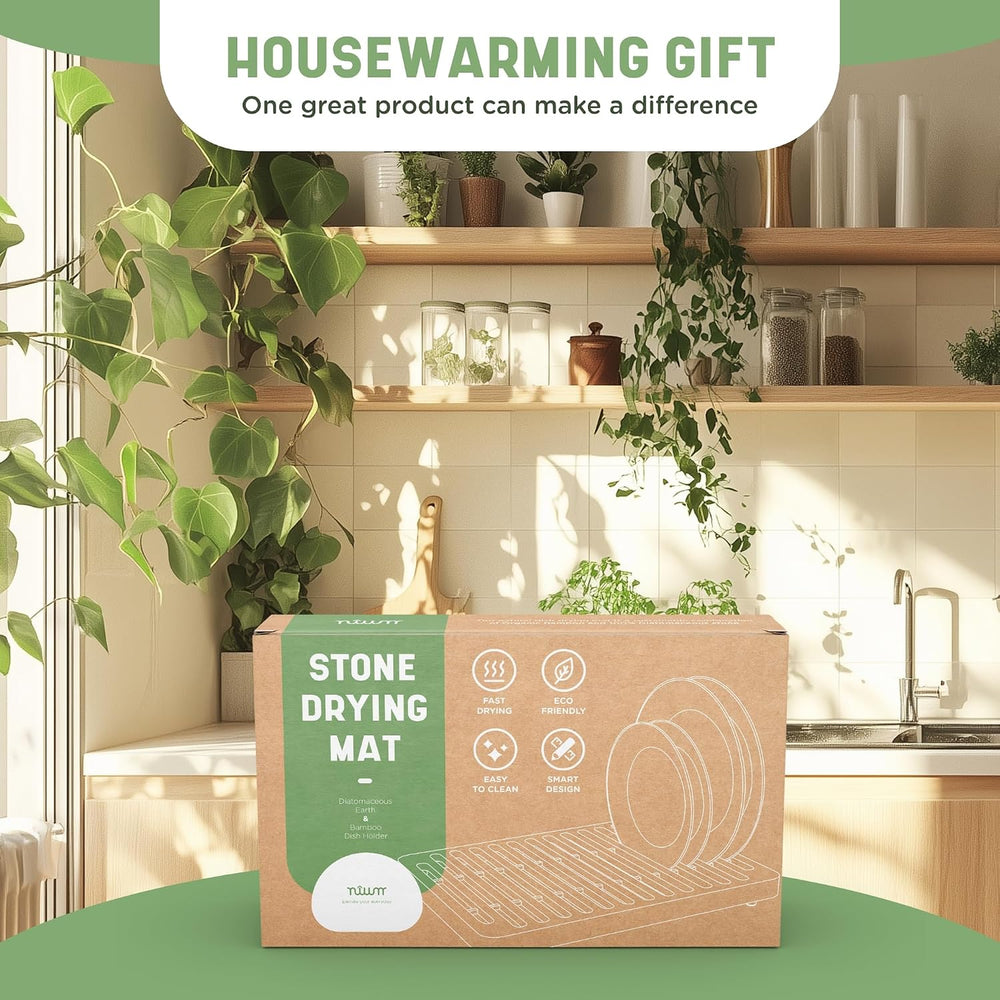 NIUM Stone Drying Mat for Kitchen Counter & Bamboo Rack - 16″x12″