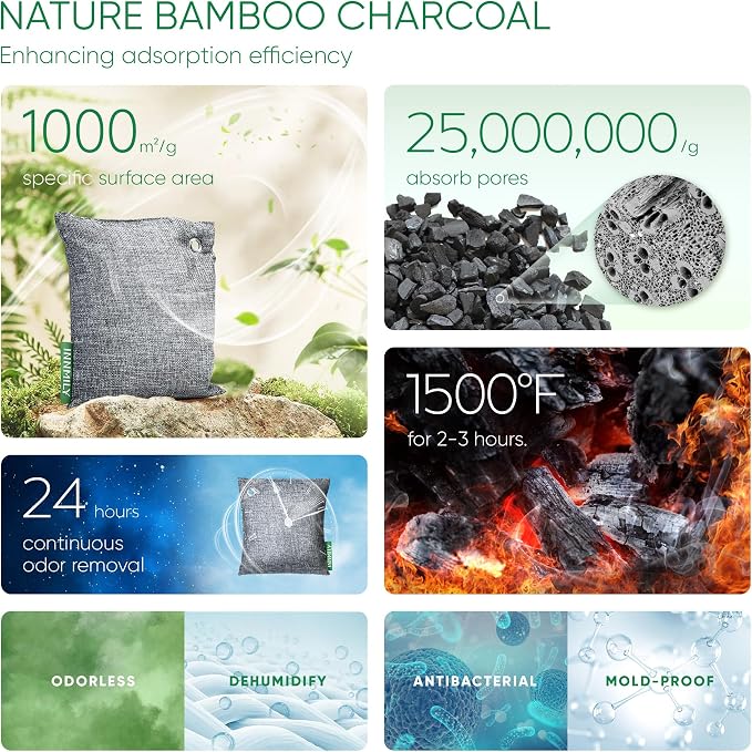 Activated Charcoal Odor Absorber, 6 Pack Natural Shoe Odor Eliminator, Bamboo - Image 3