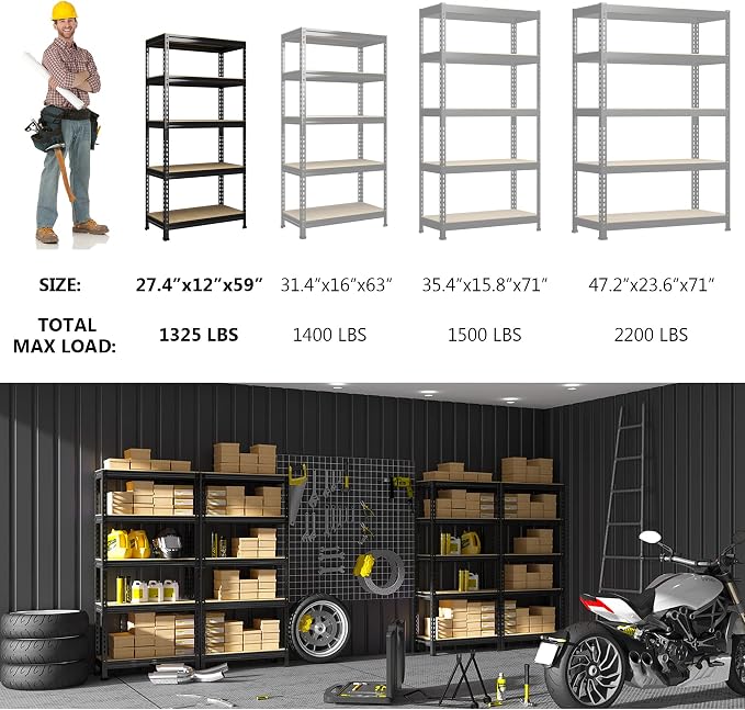 PrimeZone Storage Shelves 5 Tier Adjustable Garage Storage Shelving, Heavy Duty - Image 7