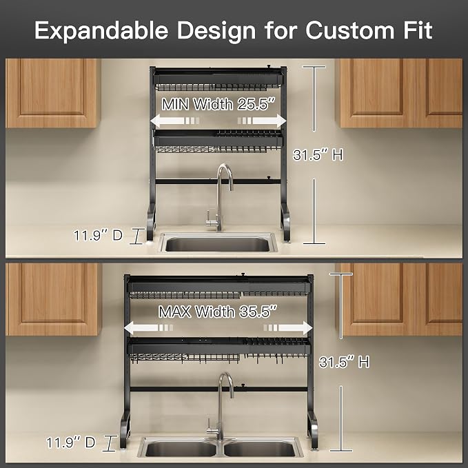 3 Tier Extra Large Stainless Steel Expandable Over The Sink Dish Drainer Drying - Image 3