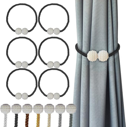 Hion Magnetic Curtain Tiebacks Black 6 Pack, Curtain Tiebacks Buckles Holdbacks by Hion