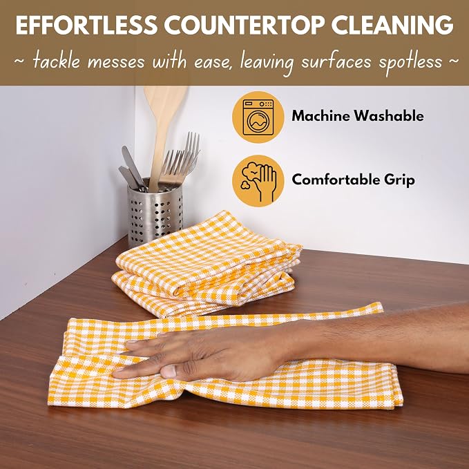 Native Fab 12 Pack Mini Check Yellow Kitchen Towels 16"x26" - Image 7