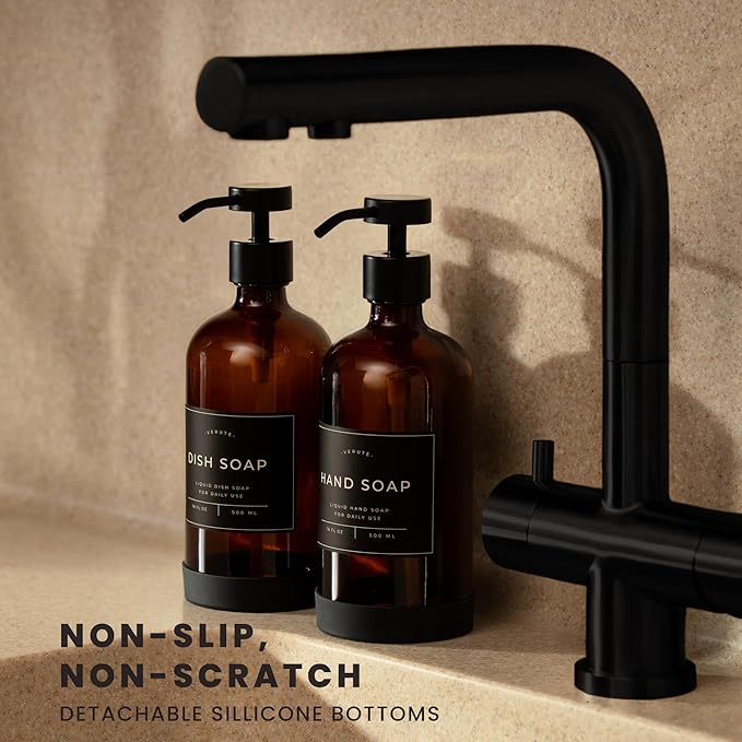 16oz Glass Soap Dispenser with Stainless Steel Pump, 21 Waterproof Labels - Image 2