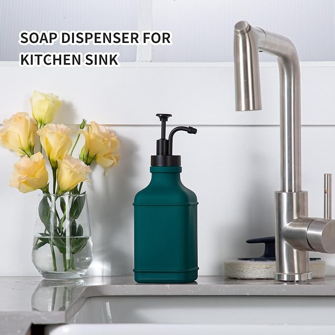 Enra Glass Soap Dispenser with Clear Window, 12oz Matte Stainless Steel Hand - Image 5