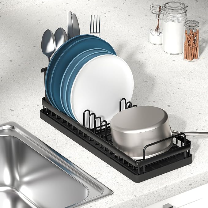 Small Dish Drying Rack, Compact Sink Dish Drainer Plate Rack Organizer - Image 3