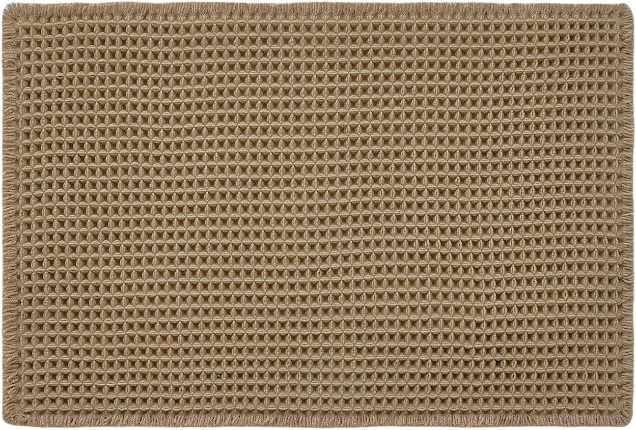 Triohero Waffle Bath Mat, Small Boho Bathroom Rugs Non Slip Washable, Ultra Soft Super Absorbent Quick Dry Farmhouse Bathroom Decor, 16" x 24", Khaki