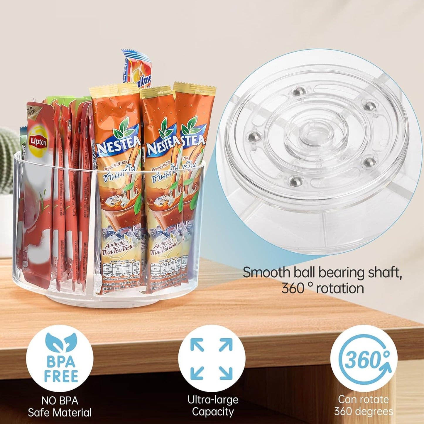 360° Turntable Drink Packet Organizer, Rotating Turntable Organizer, Clear Lazy Susan for Powdered Drink Mix, Water Drink Packet Holder Organizer for Drink Mix Necessities