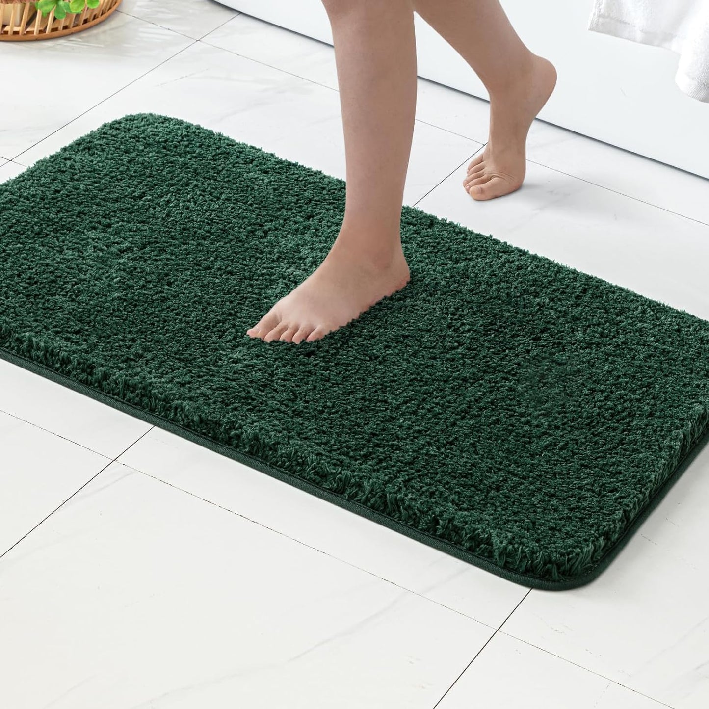 MIULEE Dark Green Bathroom Rugs Set 2 Piece, Soft Absorbent Microfiber Bath Mat Set, Non Slip Quick Dry Machine Washable Plush Shaggy Bath Rugs for Bathroom Floor, Tub and Shower, 16x24 inches