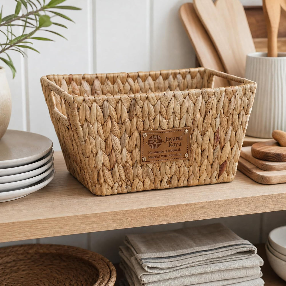 Wicker Storage Baskets with Handles, 2 Pack, 12" x 7" x 6" | T...