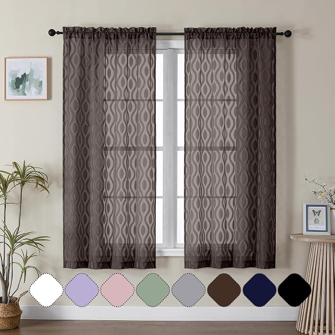 Aiyufeng Sheer Curtains 63 Inch Length 2 Panels Set, Solid Brown Light by Aiyufeng