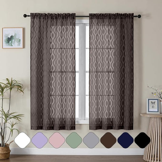 Aiyufeng Sheer Curtains 63 Inch Length 2 Panels Set, Solid Brown Light by Aiyufeng