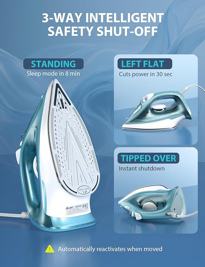 Sundu 1500W Steam Iron for Clothes, Ceramic Nonstick Soleplate for Fast Smooth - Image 4