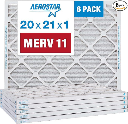 Aerostar 20x21x1 MERV 11 Pleated Air Filter, AC Furnace Air Filter, 6 Pack by AirFiltersDelivered