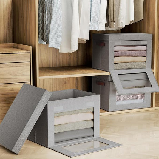 Large Storage Bins with Lids, Stackable&Collapsible Closet Storage Bins - Image 2