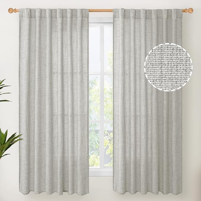 YoungsTex Light Grey Linen Curtains 63 Inches Length 2 Panels by YoungsTex