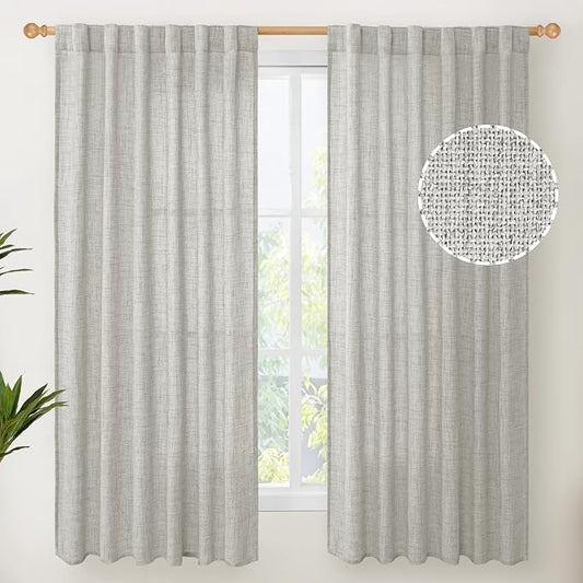 YoungsTex Light Grey Linen Curtains 63 Inches Length 2 Panels by YoungsTex