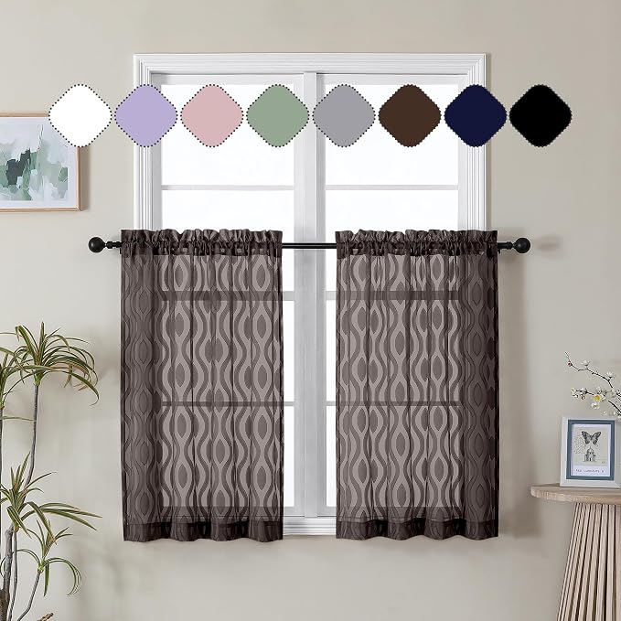 Aiyufeng Brown Sheer Curtains Tiers 36 Inch Length 2 Panels, Airy Lightweight by Aiyufeng