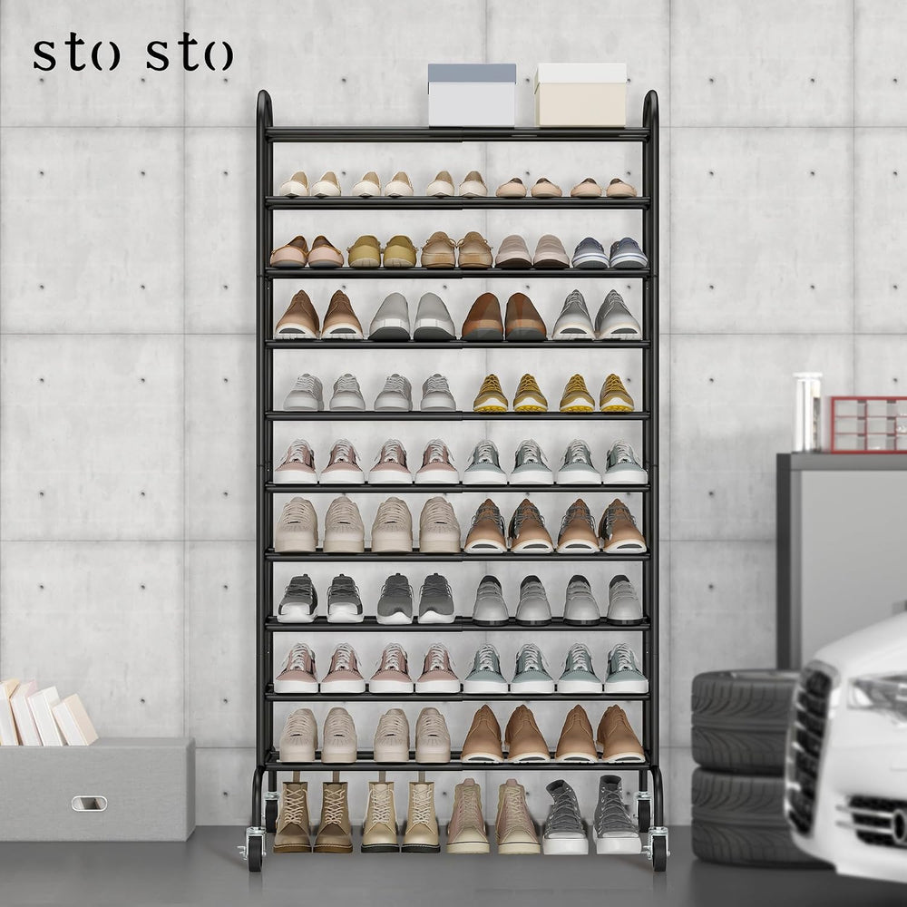 STO STO Expandable Shoe Rack, 10-Tier Metal Tall Shoe Rack for Garage, Up to ...