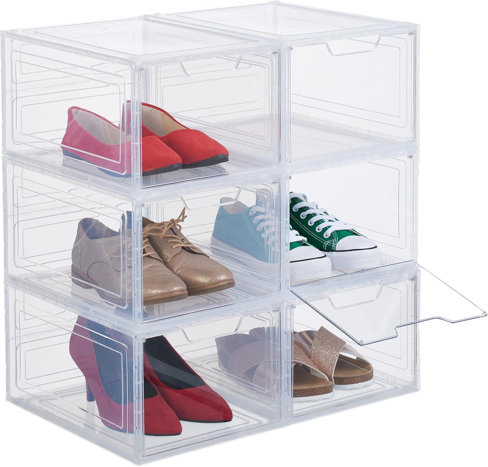 Relaxdays Set of 6 Shoe Storage Boxes, with Door, Stackable, for Footwear up ...