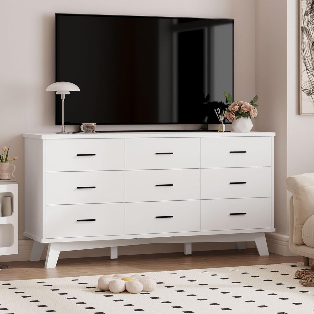 Xixini Dresser for Bedroom, 9 Drawer Wide Modern Chest of Drawers with X-Shap...