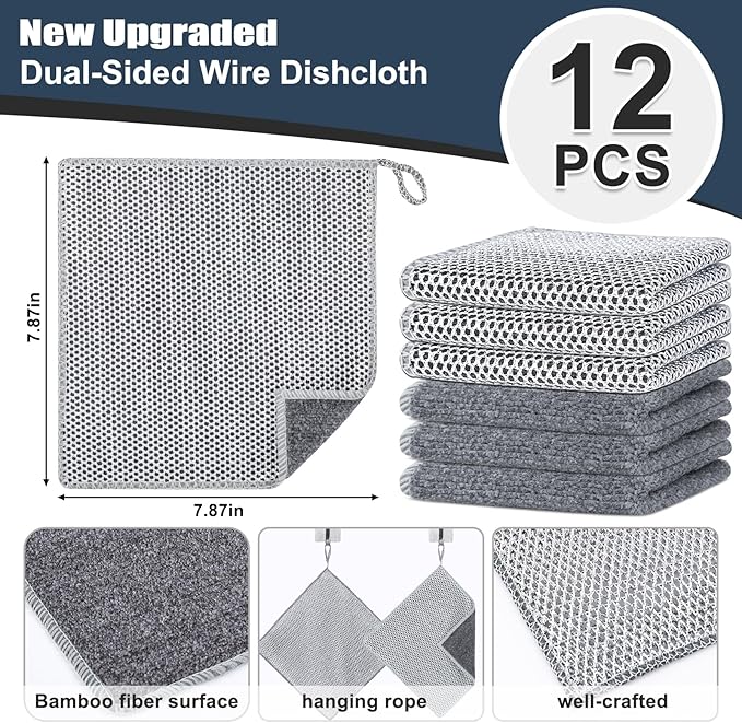 Navona 12 Pcs New Upgrade Steel Wire Dishcloth, Dry and Wet Dual-Use Steel Wire - Image 2
