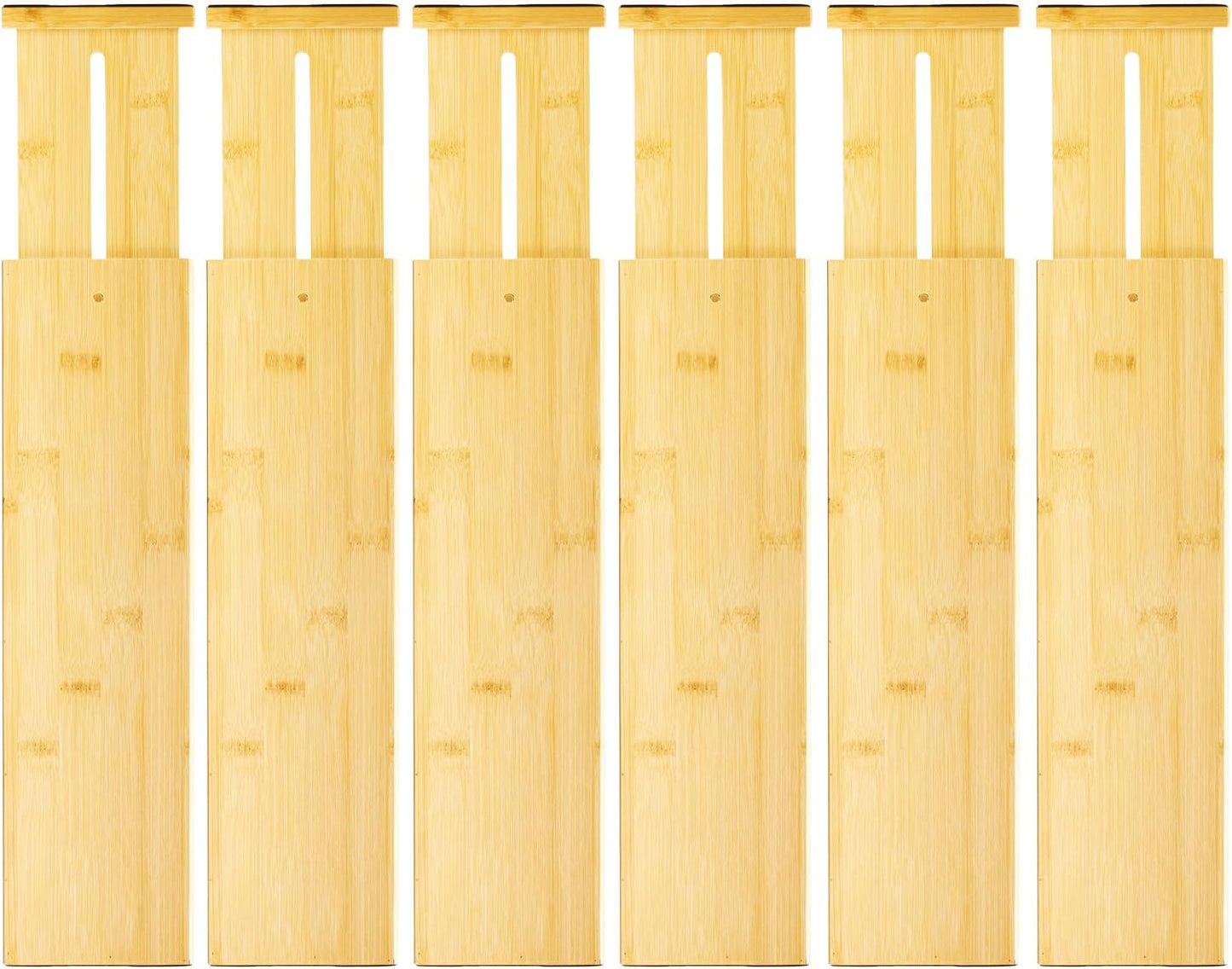 VaeFae 6 Pack Bamboo Drawer Dividers, 4" High Adjustable 11.9-17.1" Clothes Drawer Organizers, Expandable Separators for Bedroom/Bathroom/Kitchen/Office Storage