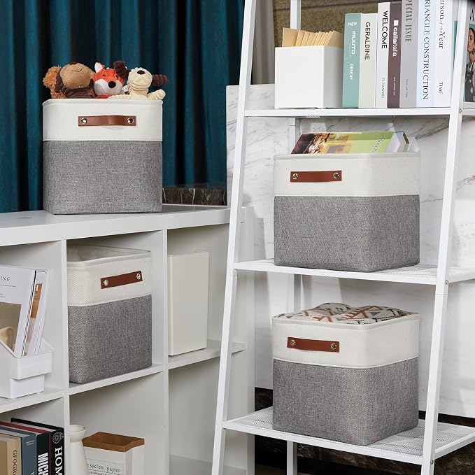 DULLEMELO 11 Inch Cube Storage Bins Fabric Storage Cubes 4 Pack Foldable Cube - Image 4