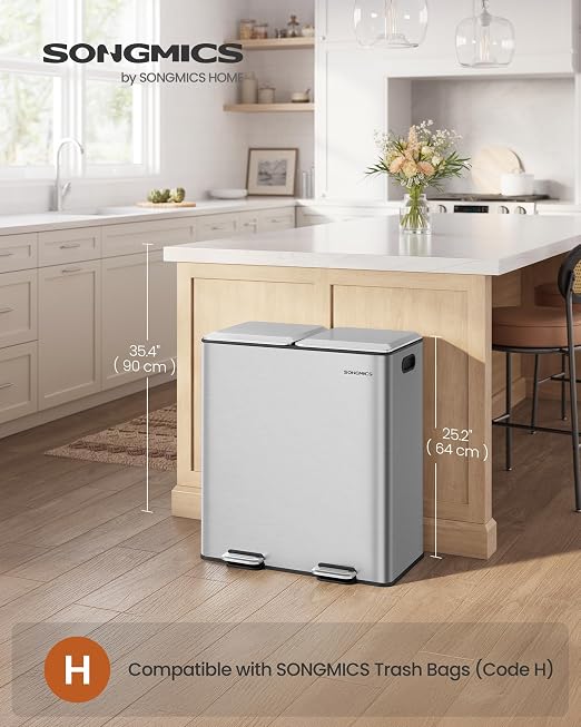 SONGMICS Trash Can, 2 x 8 Gallon Double Garbage Can - Image 2