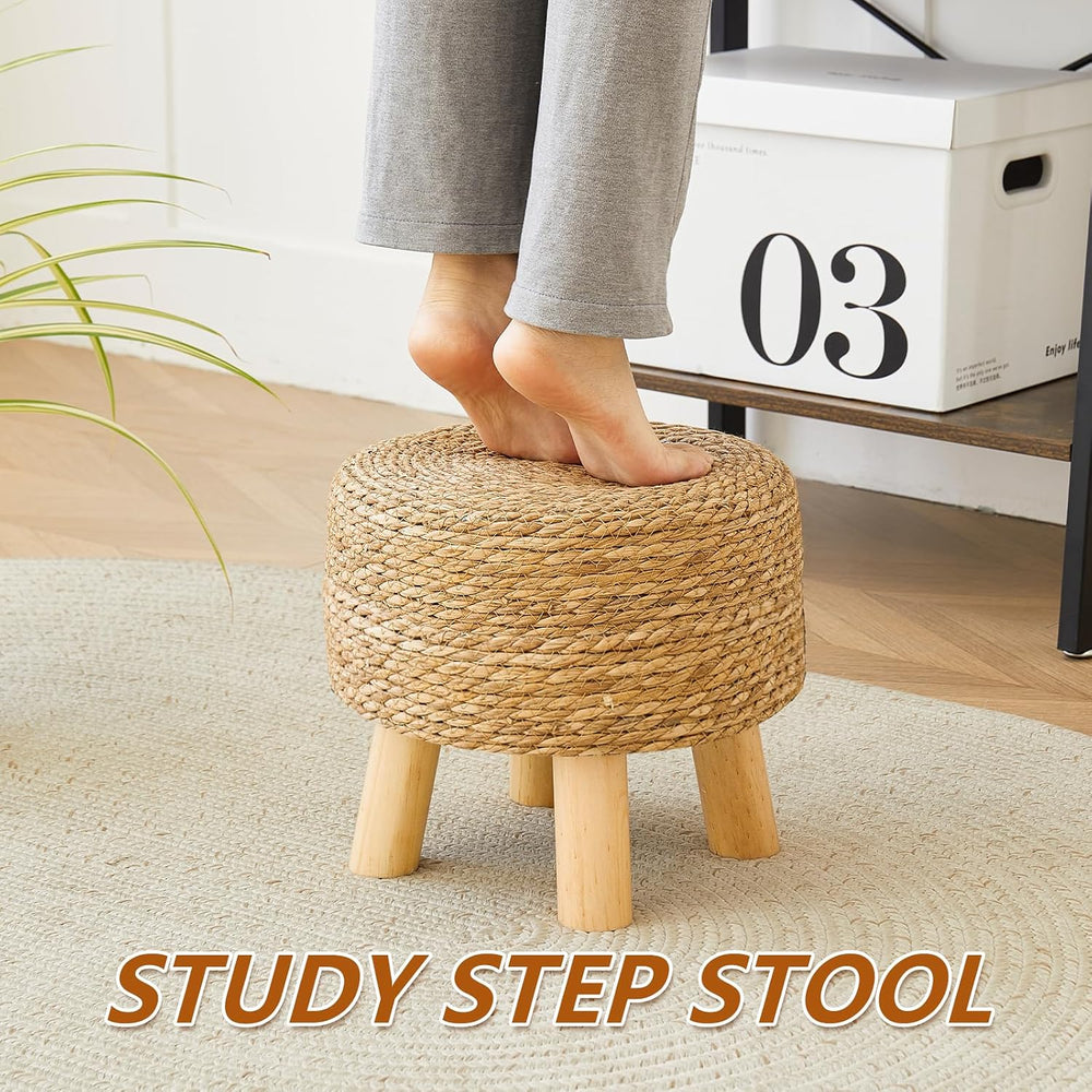 Round Ottoman Foot Stool Wicker Seagrass Natural Natural