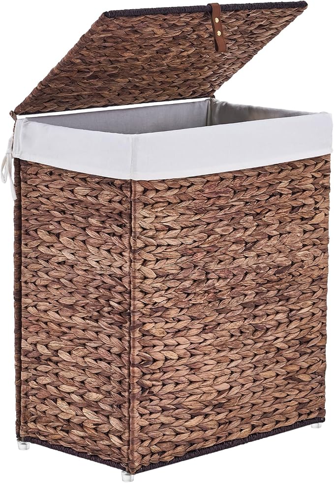 Handwoven Laundry Basket with Lid, Natural Water Hyacinth Storage Basket with by LGENHOOMHandwovenNaturalWaterHyacinthBasket