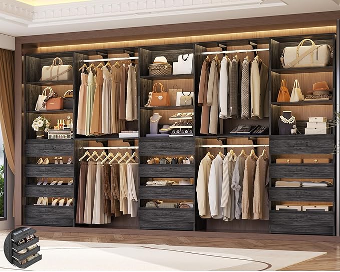 Aheaplus Closet System Set of 3, 138.5" Wood Closet Organizer System Tower by Aheaplus