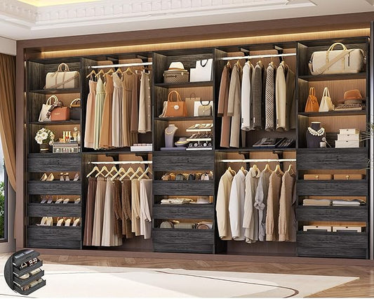 Aheaplus Closet System Set of 3, 138.5" Wood Closet Organizer System Tower by Aheaplus