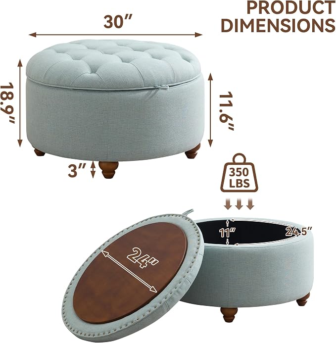30Inch Round Storage Ottoman - Image 3