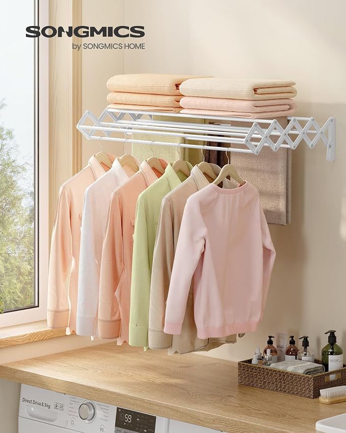 SONGMICS Clothes Drying Rack, Wall-Mounted Drying Rack Clothing, Accordion - Image 2
