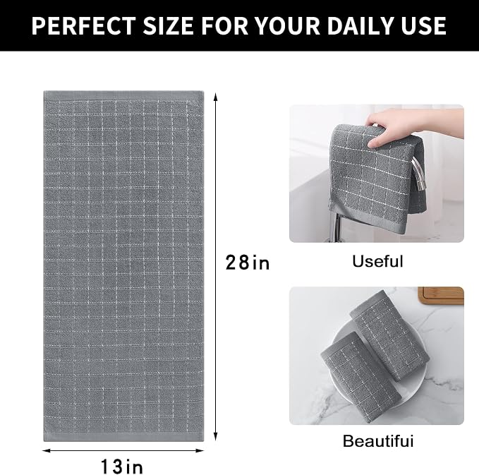Homaxy 100% Cotton Terry Kitchen Towels, Checkered Designed, Soft and Super - Image 5