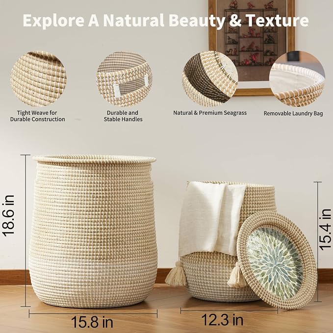 Round Seagrass Laundry Hamper - Image 2