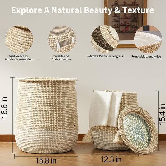 Round Seagrass Laundry Hamper - Image 2