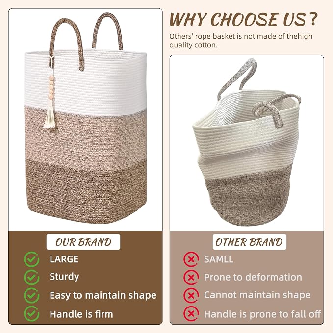 Woven Laundry Basket for Clothes, 65 L Large Rectangle Laundry Hampers - Image 7