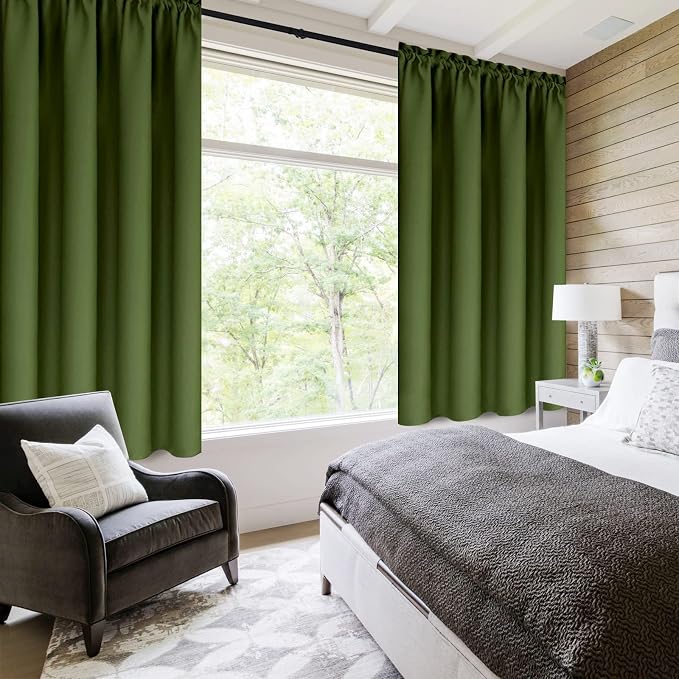 DWCN Olive Green Room Darkening Blackout Curtains - Image 2
