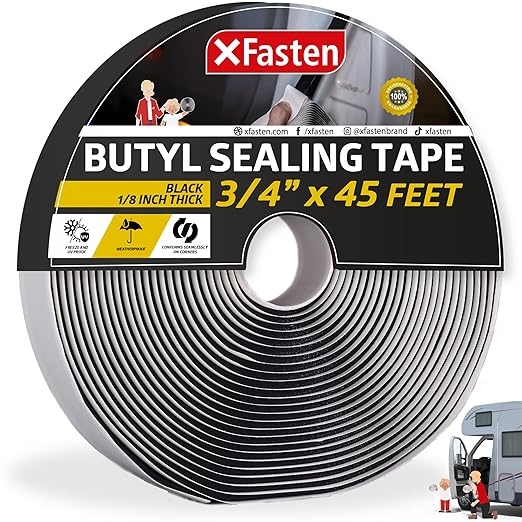 XFasten Butyl Tape RV Black, 3/4 in x 45 Ft, 1/8 in Thick EDPM Rubber Sealant by XFasten