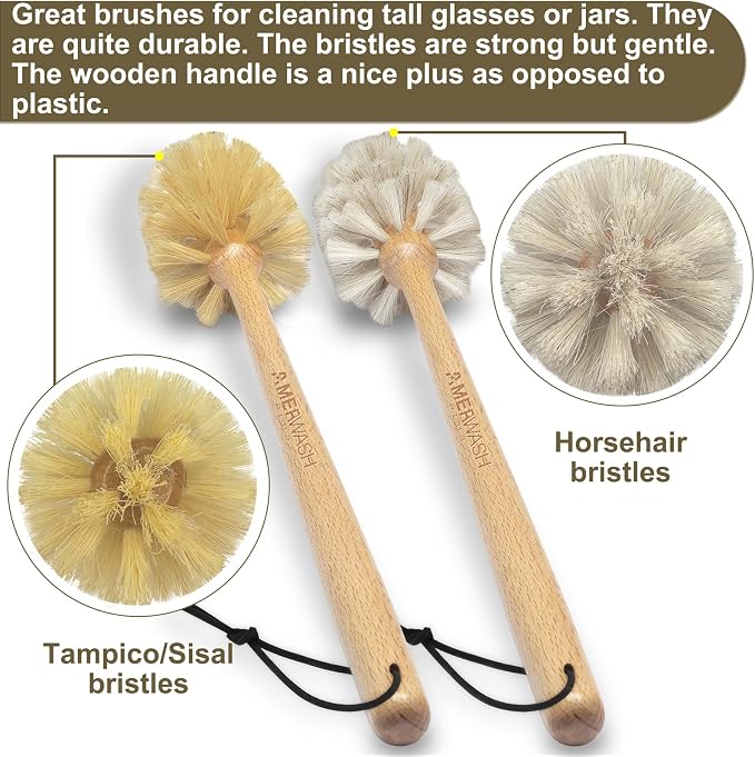 Bottle Brushes with Natural Bristles, 13-3/4 Inch Long Wood Handle Bottle Brush - Image 5