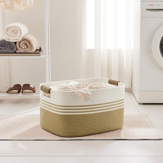 60L Large Laundry Basket with Leather Handles - Image 6