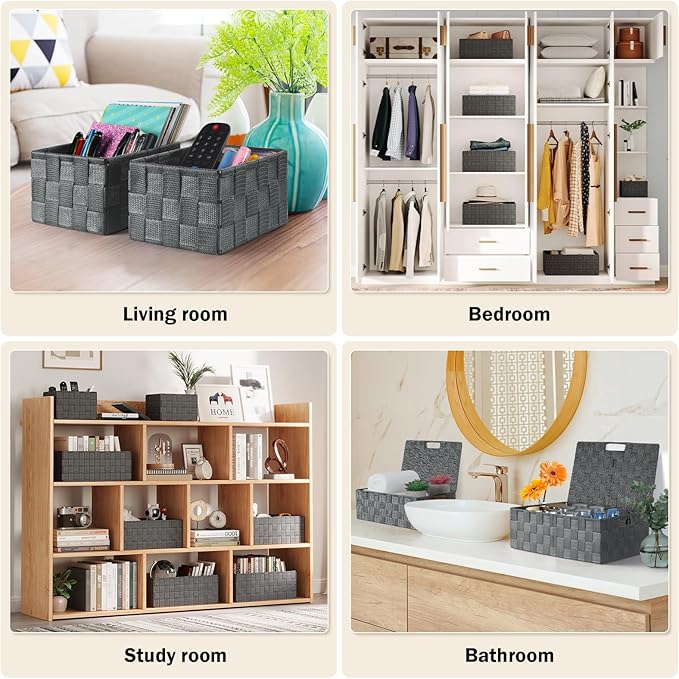 Storage Bins with Lids, Woven Storage Box Organizer Containers Decorative - Image 6