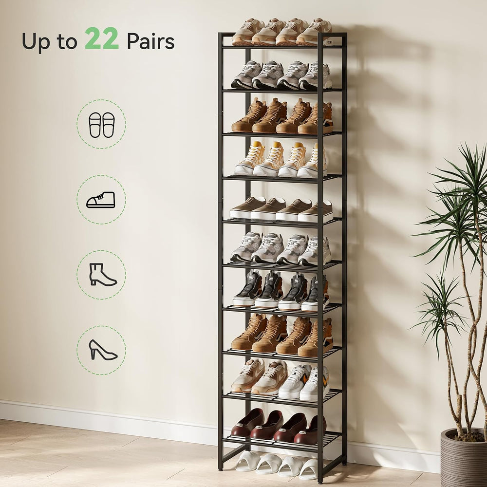 Nunsino Narrow Shoe Rack, 10-Tier Metal Shoe Organizer,Tall Shoe Shelf with A...