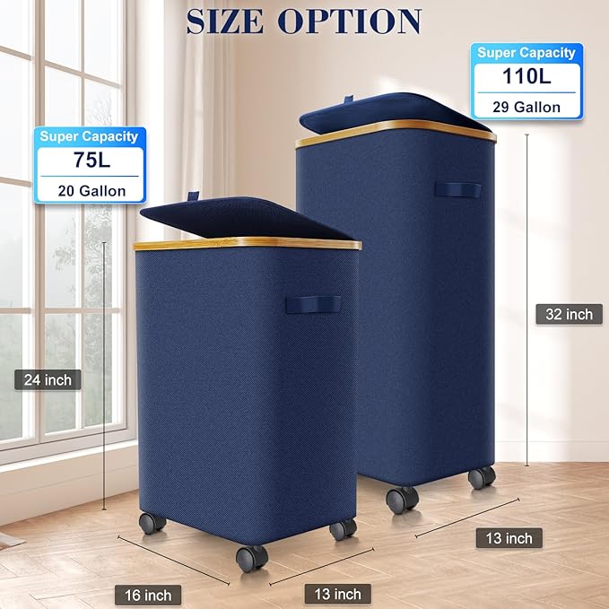Laundry Hamper with Wheels, 29 Gal Laundry Basket with lid Rolling Clothes - Image 4