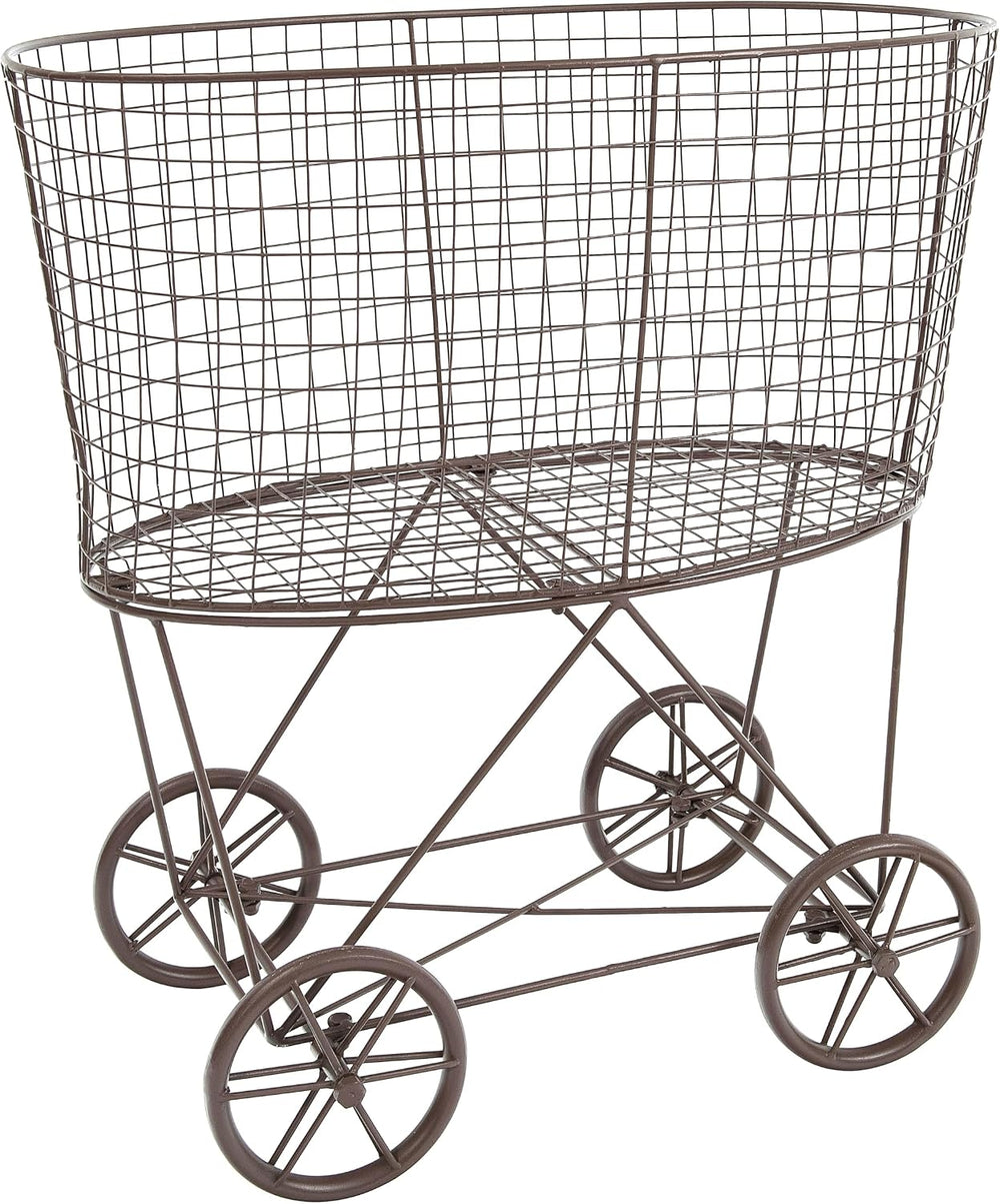 Creative Co-Op Vintage Reproduction Metal Laundry Basket on Wheels, Rust