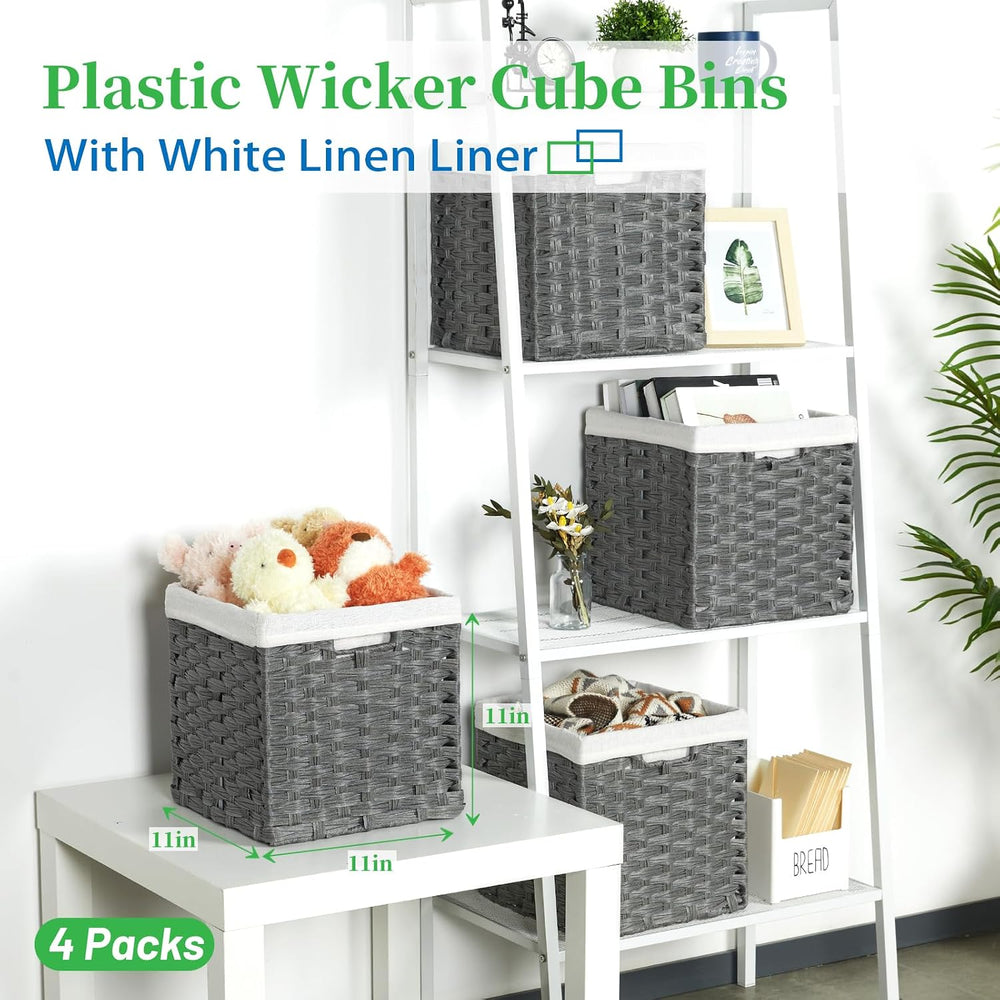 Bidtakay Wicker Storage Baskets for Organizing 4-Pack Hand-Woven Imitation Da...