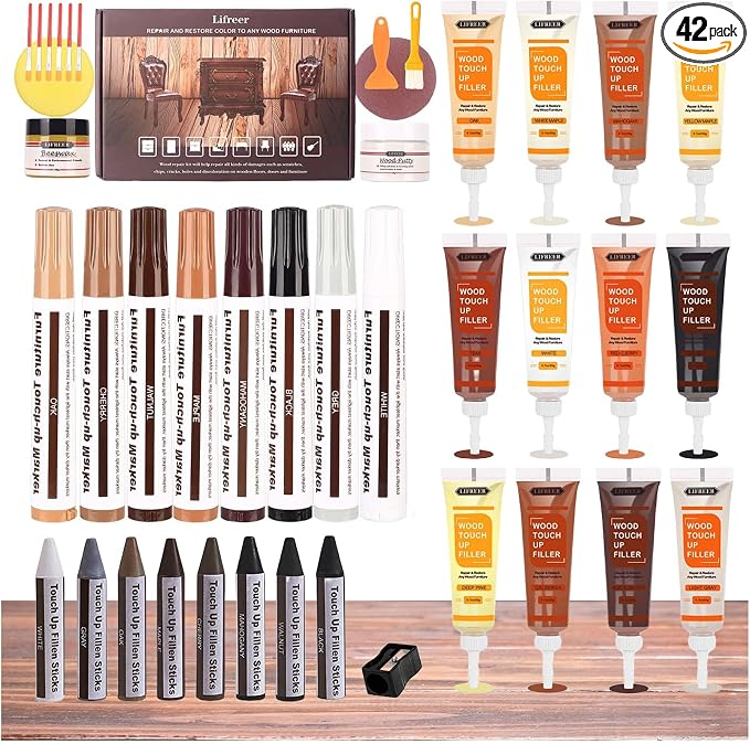 Lifreer Wood Repair Kit, Touch Up Marker, Wood Putty, Wood Crayon by Lifreer