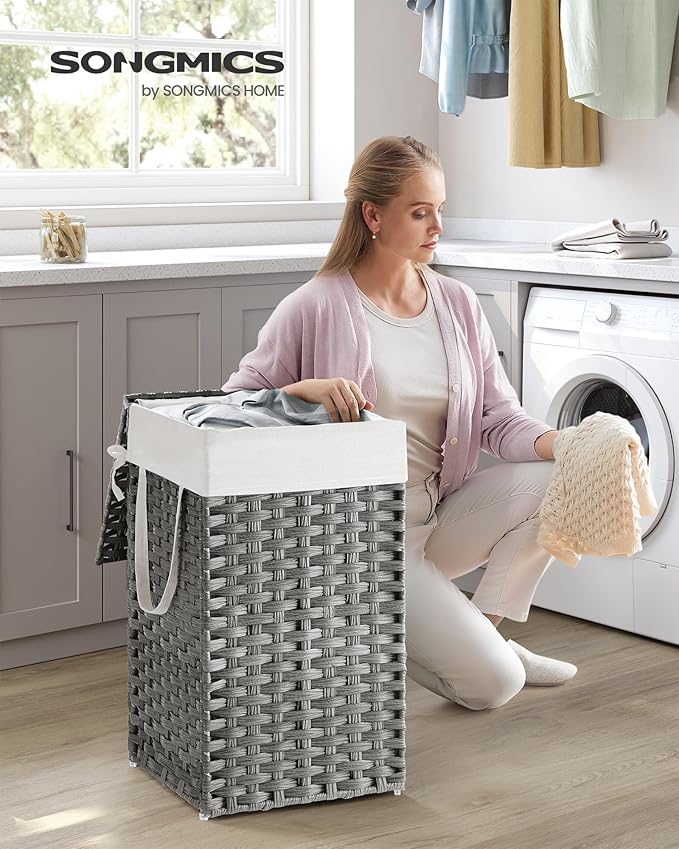 SONGMICS Laundry Hamper with Lid, 17.2 Gallon Synthetic Rattan Clothes Laundry - Image 2